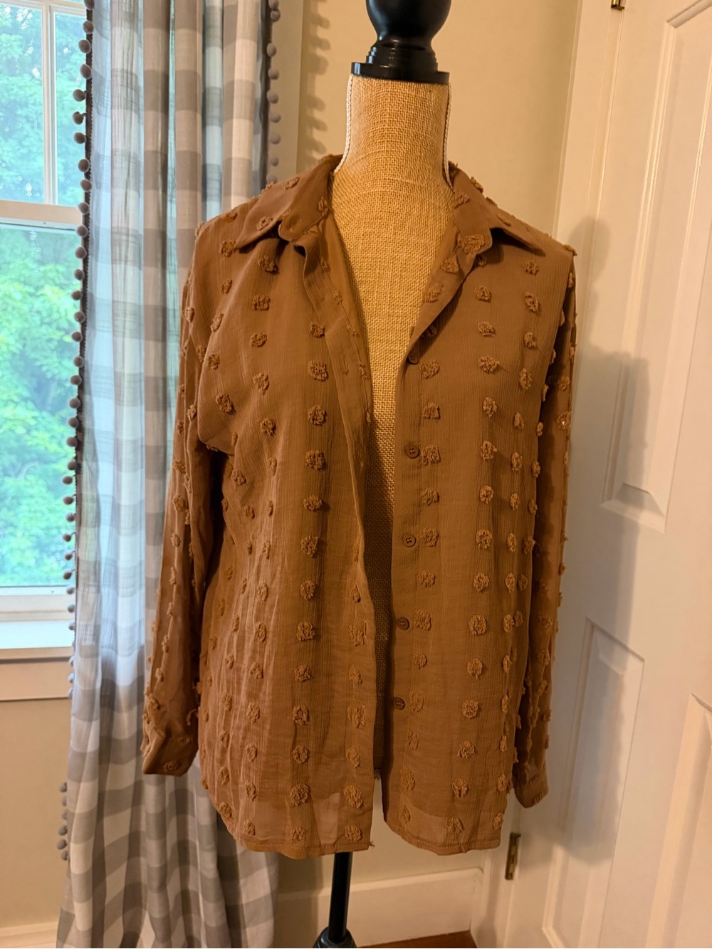Textured Brown Button-Front Shirt